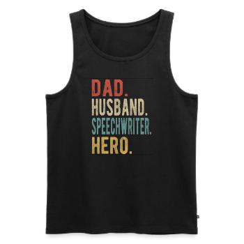 Rédacteur de discours Papa Husband Hero - Débardeur bio Premium Homme - noir - Devant - AI Model Male 178 light (178cm)