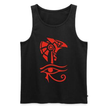 Dieu égyptien et oeil d'Horus (rouge) - Débardeur bio Premium Homme - noir - Devant - AI Model Male 178 light (178cm)