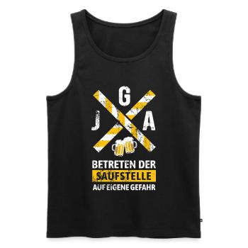 JGA Betreten der Saufstelle Warnhinweis  - Männer Premium Bio Tank Top - Schwarz - Vorne - Michal (187cm)