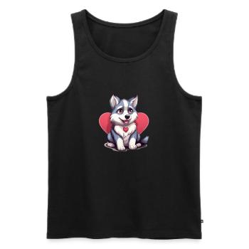Husky chien amant maman et papa Saint-Valentin - Débardeur bio Premium Homme - noir - Devant - Michal (187cm)