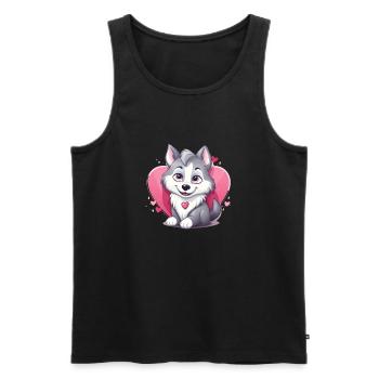Husky chien amant maman et papa Saint-Valentin - Débardeur bio Premium Homme - noir - Devant - Michal (187cm)