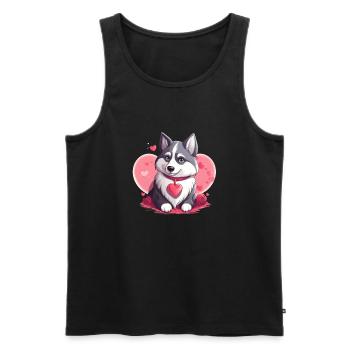 Husky chien amant maman et papa Saint-Valentin - Débardeur bio Premium Homme - noir - Devant - Michal (187cm)