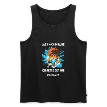 Lass mich in Ruhe, ich rette gerade die Welt!!! - Männer Premium Bio Tank Top - Schwarz - Vorne - Michal (187cm)