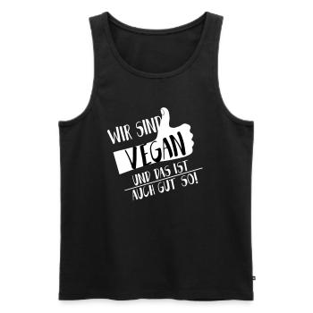 Vegan Gut so Daumen hoch SabineVegan HerzAufShirt - Männer Premium Bio Tank Top - Schwarz - Vorne - Michal (187cm)