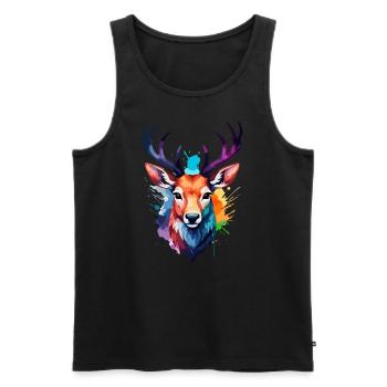 Hirsch in Aquarellfarben Cooles Aquarellgeweih - Männer Premium Bio Tank Top - Schwarz - Vorne - AI Model Male 178 light (178cm)