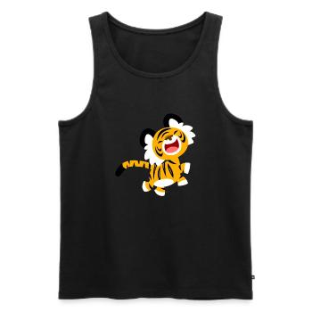 Cute Laughing Cartoon Tiger by Cheerful Madness!! - Men's Premium Organic Tank Top - black - Front - Michal (187cm)