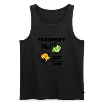 Eulen Pensionist - na und? - Männer Premium Bio Tank Top - Schwarz - Vorne - AI Model Male 178 light (178cm)
