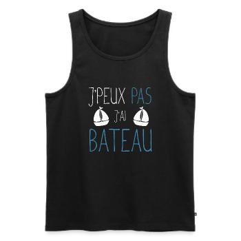 Je peux pas j'ai bateau cadeau humour marin homme - Débardeur bio Premium Homme - noir - Devant - AI Model Male 178 light (178cm)