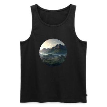 Beautiful mountain landscape in the fog - Men's Premium Organic Tank Top - black - Front - AI Model Male 178 light (178cm)