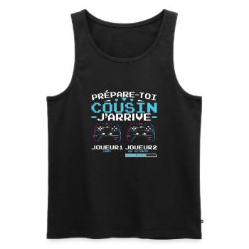 Bientôt Nouvelle Naissance futur Cousin Gamer - Débardeur bio Premium Homme - noir - Devant - Michal (187cm)