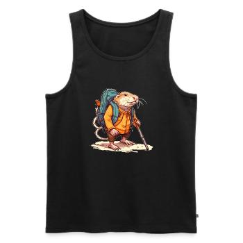 Rat-taupe équipé comme un randonneur professionnel - Débardeur bio Premium Homme - noir - Devant - AI Model Male 178 light (178cm)