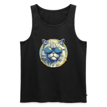 Cat with sunglasses, purr, kitty - Men's Premium Organic Tank Top - black - Front - AI Model Male 178 light (178cm)