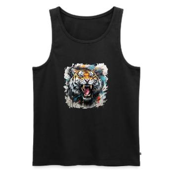 Tiger Design Tête de Tigre - Débardeur bio Premium Homme - noir - Devant - Michal (187cm)