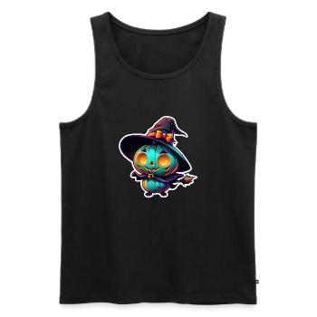 halloween - monstre avec chapeau de sorciere - Débardeur bio Premium Homme - noir - Devant - Michal (187cm)