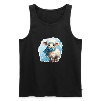 super süsses Schäfchen mit blauem Schal winterlich - Männer Premium Bio Tank Top - Schwarz - Vorne - AI Model Male 178 light (178cm)