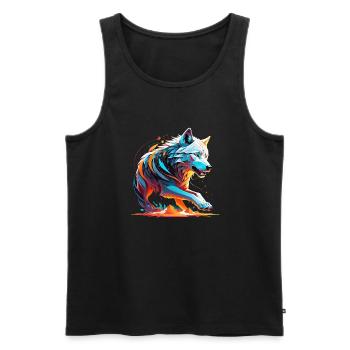 Wolf und Berg - Schützende Natur - Männer Premium Bio Tank Top - Schwarz - Vorne - AI Model Male 178 light (178cm)