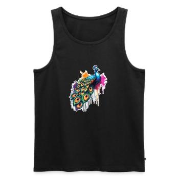 Paon / Animal / Zoo / Plumage / Beauté naturelle - Débardeur bio Premium Homme - noir - Devant - AI Model Male 178 light (178cm)