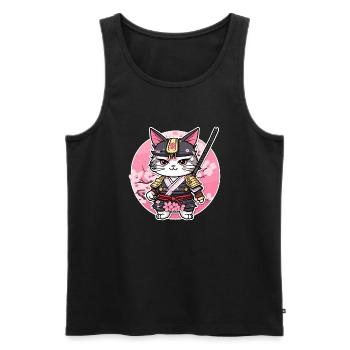 Samurai Katze & Kirschblüten #6 - Männer Premium Bio Tank Top - Schwarz - Vorne - AI Model Male 178 light (178cm)
