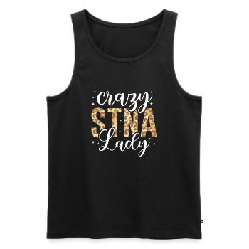 Crazy STNA lady - Men's Premium Organic Tank Top - black - Front - AI Model Male 178 light (178cm)