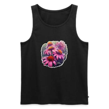 Plante d’échinacée 5 fleurs - Débardeur bio Premium Homme - noir - Devant - AI Model Male 178 light (178cm)