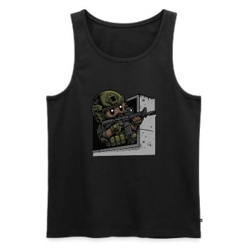 kleiner süsser Soldat der aus einer Lucke zielt - Männer Premium Bio Tank Top - Schwarz - Vorne - AI Model Male 178 light (178cm)