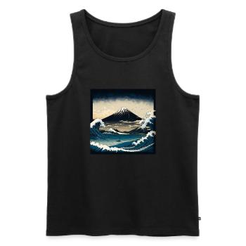 Mont puissant Fuji Hokusai Style - Débardeur bio Premium Homme - noir - Devant - AI Model Male 178 light (178cm)
