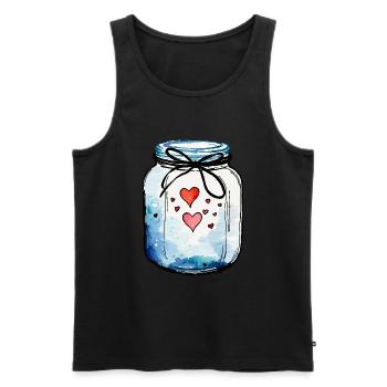 Pot plein d'aquarelles de coeurs d'amour - Débardeur bio Premium Homme - noir - Devant - Michal (187cm)