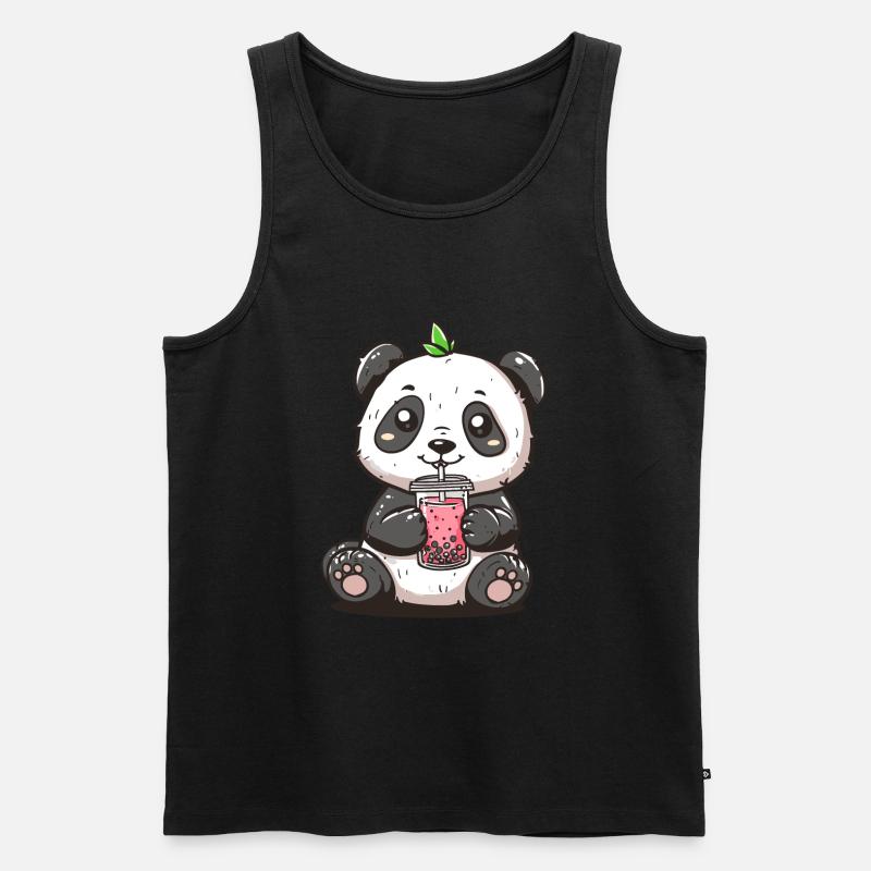 Niedlicher Panda mit Tee - Männer Premium Bio Tank Top - Schwarz