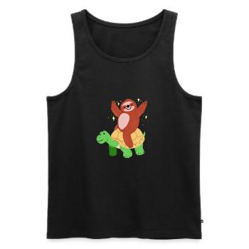 Tortue drôle et paresseux - paresseusement lentement - Débardeur bio Premium Homme - noir - Devant - Michal (187cm)