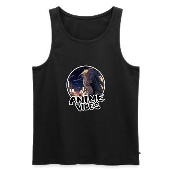 Jolie fille d’anime la nuit à Tokyo - chemise d’anime - Débardeur bio Premium Homme - noir - Devant - AI Model Male 178 light (178cm)