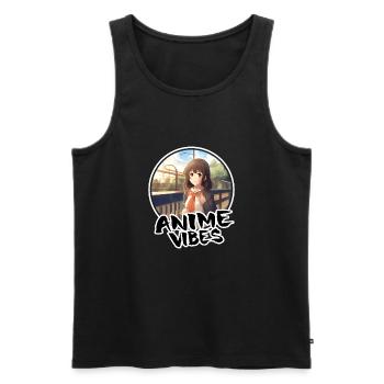 Jolie fille d’anime à la gare - chemise d’anime - Débardeur bio Premium Homme - noir - Devant - AI Model Male 178 light (178cm)