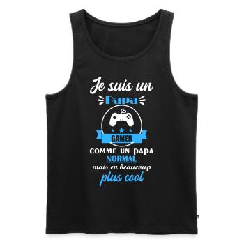 papa cool gamer, cadeau fête des pères - Débardeur bio Premium Homme - noir - Devant - Michal (187cm)