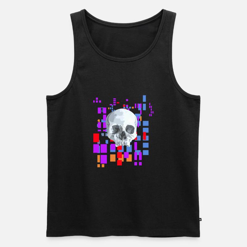 Pixelbild mit Totenkopf - Männer Premium Bio Tank Top - Schwarz