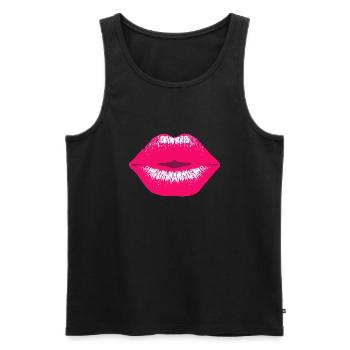 Pinker Kussmund Lipstick Lippenstift Schmatzer lip - Männer Premium Bio Tank Top - Schwarz - Vorne - Michal (187cm)