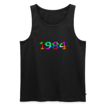 1984 - Men's Premium Organic Tank Top - black - Front - AI Model Male 178 light (178cm)