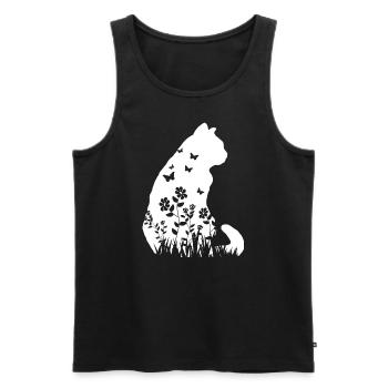 Nette Katze Blumenmuster Silhouette Katze Liebhaber Geschenk - Männer Premium Bio Tank Top - Schwarz - Vorne - Michal (187cm)