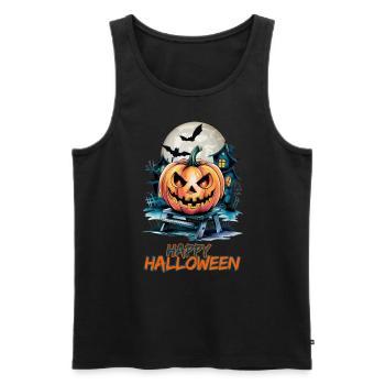 Happy Halloween with Spooky House & Jack-o'-lanterns - Men's Premium Organic Tank Top - black - Front - Michal (187cm)