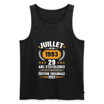 Cadeau d'anniversaire 29 Ans, Né en juillet 1993 - Débardeur bio Premium Homme - noir - Devant - Michal (187cm)