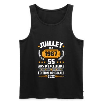 Cadeau d'anniversaire 55 Ans, Né en juillet 1967 - Débardeur bio Premium Homme - noir - Devant - AI Model Male 178 light (178cm)