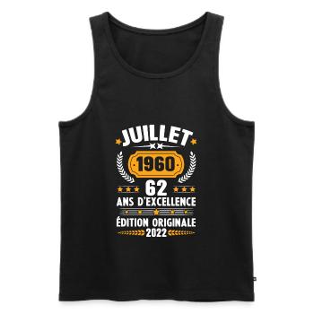 Cadeau d'anniversaire 62 Ans, Né en juillet 1960 - Débardeur bio Premium Homme - noir - Devant - Michal (187cm)