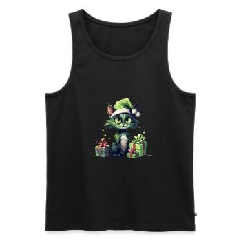 Katze Weihnachten Weihnachtselfe Geschenke Mütze - Männer Premium Bio Tank Top - Schwarz - Vorne - Michal (187cm)