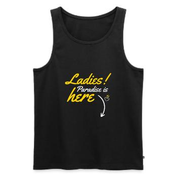 Meine Damen, das Paradies ist da! - Männer Premium Bio Tank Top - Schwarz - Vorne - AI Model Male 178 light (178cm)
