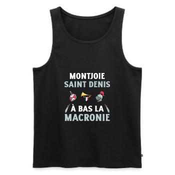 Montjoie Saint Denis à bas la Macronie - Débardeur bio Premium Homme - noir - Devant - AI Model Male 178 light (178cm)