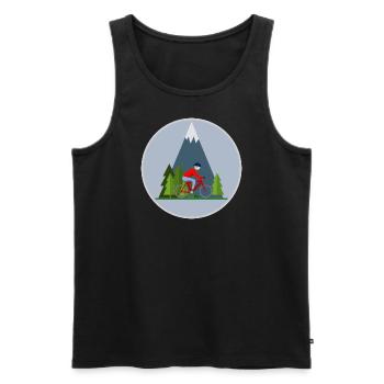 The Mountain Calls: Mountainbiking den Bergen - Männer Premium Bio Tank Top - Schwarz - Vorne - AI Model Male 178 light (178cm)