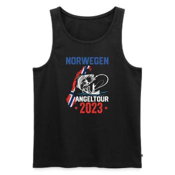 Norwegen Angeltour 2023 Angelurlaub Norwegen 2023 - Männer Premium Bio Tank Top - Schwarz - Vorne - Michal (187cm)
