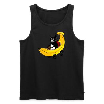 Chat rapide et banane - Débardeur bio Premium Homme - noir - Devant - AI Model Male 178 light (178cm)