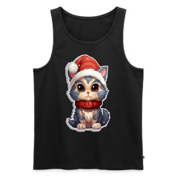Chat Père Noël Noël - Débardeur bio Premium Homme - noir - Devant - AI Model Male 178 light (178cm)