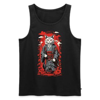Kawaii samurai cat retro ukiyo-e japan style - Men's Premium Organic Tank Top - black - Front - Michal (187cm)