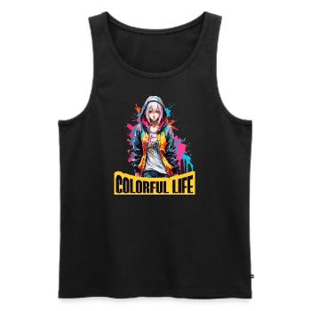 Anime girl with color spots - Men's Premium Organic Tank Top - black - Front - AI Model Male 178 light (178cm)