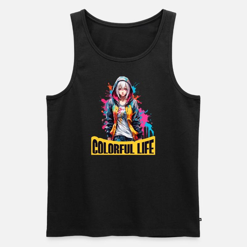 Anime Mädchen mit Farbflecken - Männer Premium Bio Tank Top - Schwarz